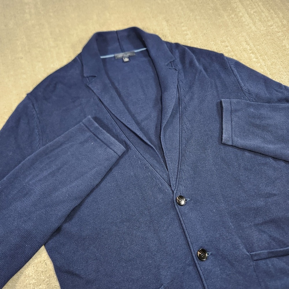 Zachary Prell‎ Cardigan Sweater Men Medium Cotton Stretch Knit Navy Blue